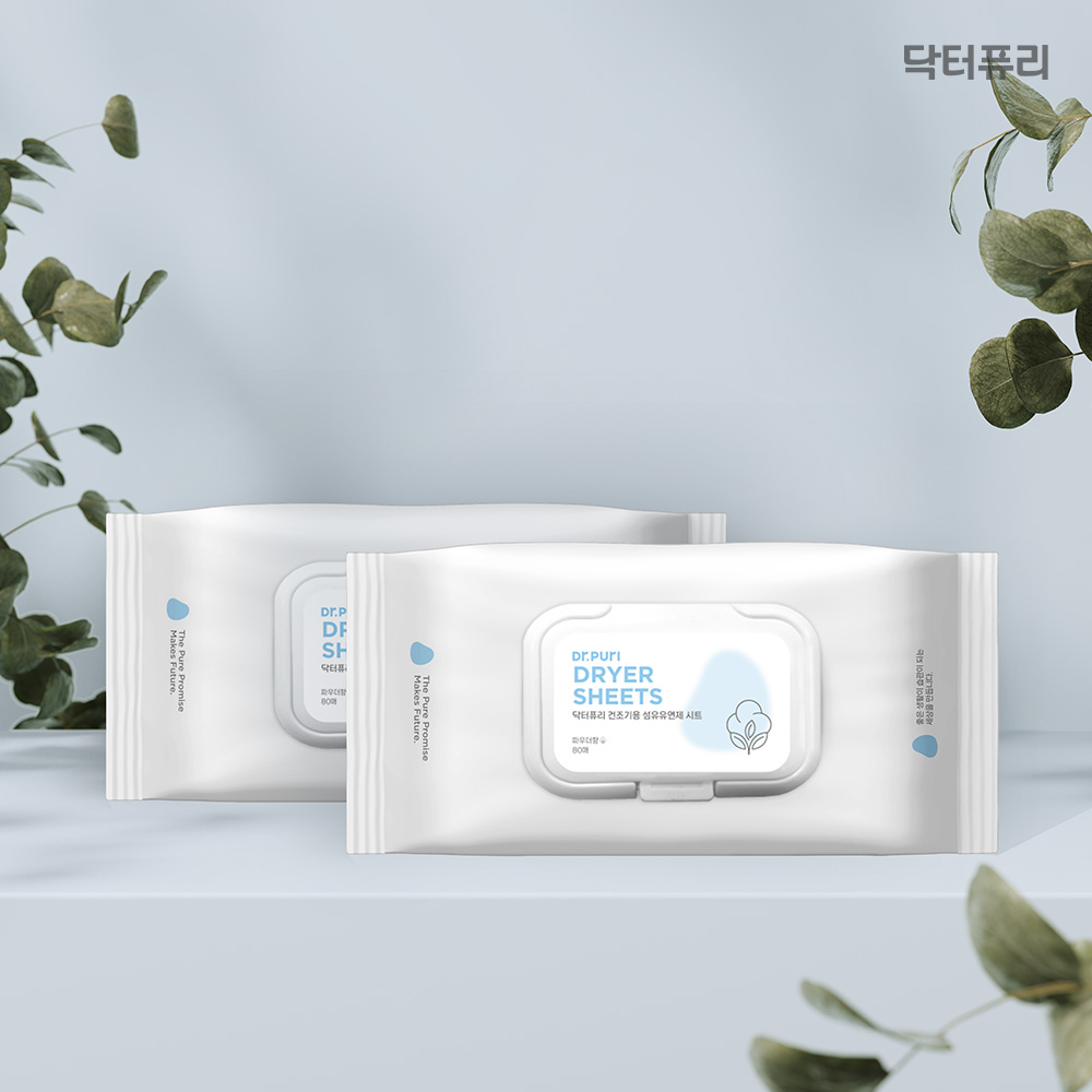 [세탁망증정] 닥터퓨리 건조기시트 섬유유연제 80매 x 2입(160매) 파우더향 드라이시트