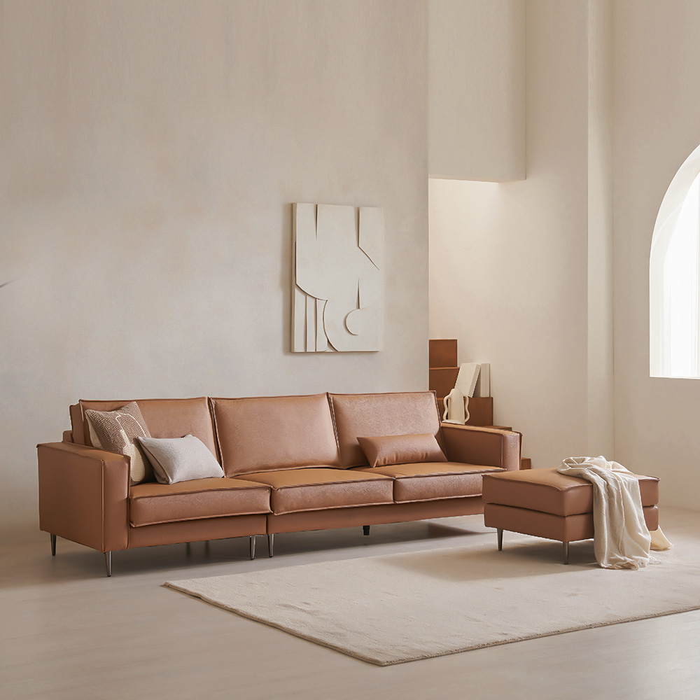 장인가구 데이먼스 4인용 가죽소파 천연면피 탄탄한 방수 거실 쇼파 (스툴 미포함)