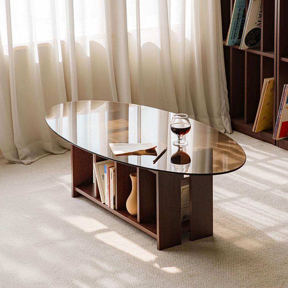 파레드 거실테이블 소파 유리 타원형 1200