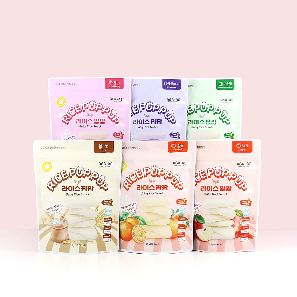 아가애 라이스팝팝 6종세트(딸,사,블,단,감,오), 20g, 6개 - 상품 이미지