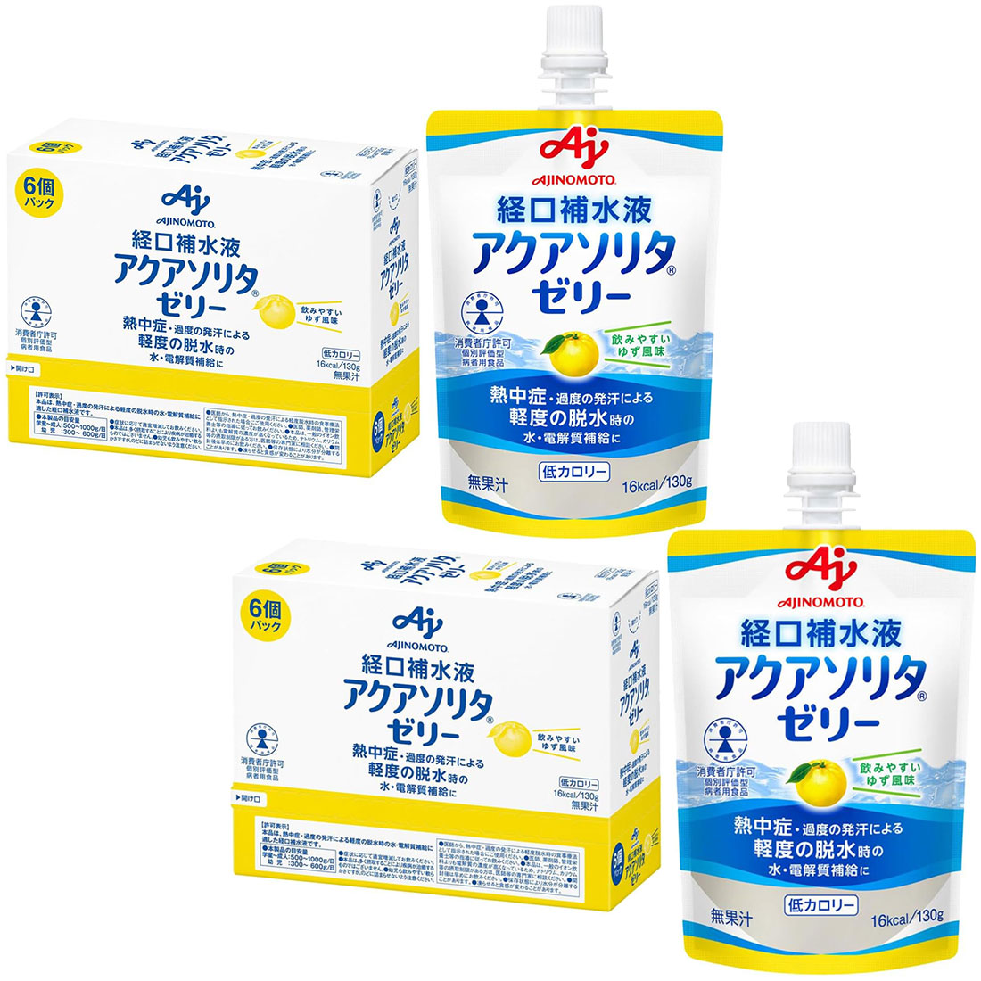 아쿠아솔리타 아지노모노 경구보수액 물과 전해질 보충 젤리 유자맛 130g 6개 2세트