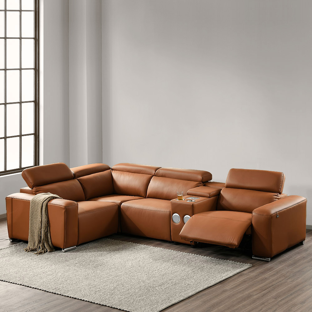 스코나 이튼스 구스 실리콘레더 가죽 컵홀더 5인 코너 제로월 전동 리클라이너 소파