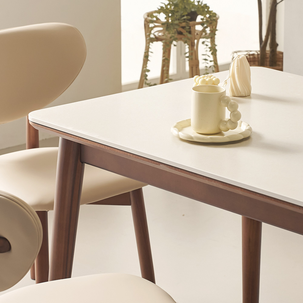 마드리 4인용 6인용 포세린세라믹식탁 원목 테이블 오트밀상판 1400mm, 월넛