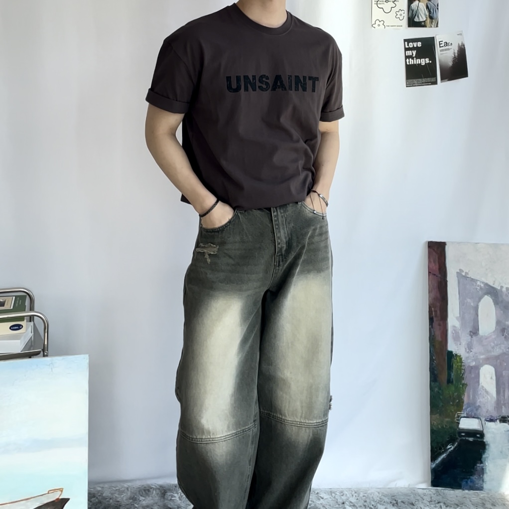 남자 레터링 세미머슬핏 반팔 티셔츠 - 상세 이미지 3
