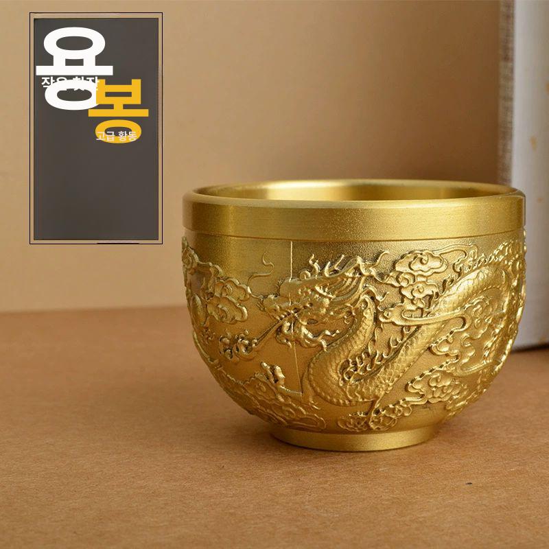 고급 소주잔 화요잔 골드 찻주전자 사케 소주 술잔 동상-금색 부조 용봉 컵 - 상세 이미지 3