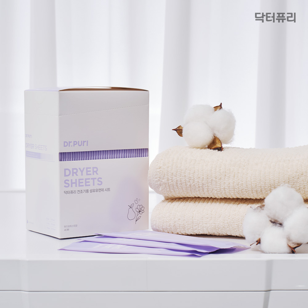 New 한장충분 건조기 섬유유연제 시트 개별포장 고농축 화이트미스트향 화이트미스트, 40매, 1개