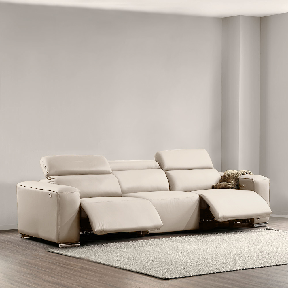 스코나 이튼스 구스 실리콘레더 가죽 4인 제로월 전동 리클라이너 소파