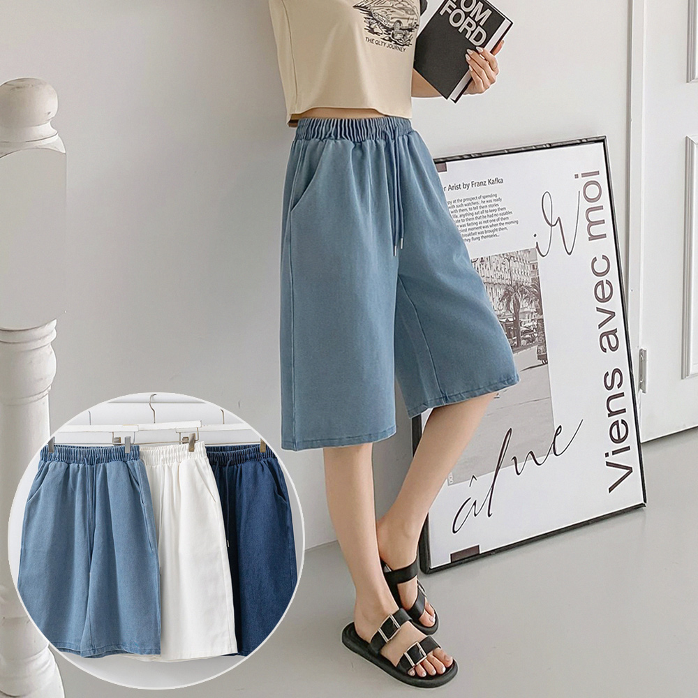 데님 버뮤다 밴딩 팬츠  원데이핏 ONeday fit - 상품 이미지