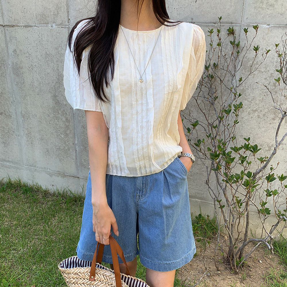 (무배)디에라 레이스 반팔 블라우스 - 상품 이미지