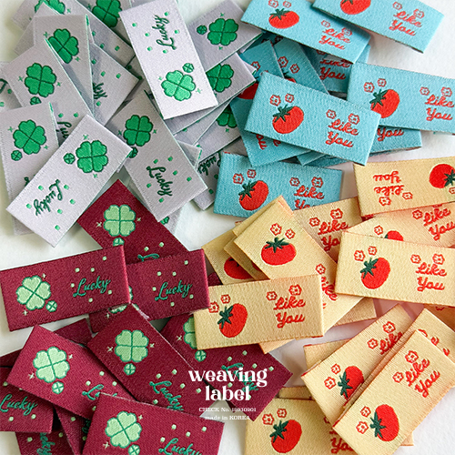 (국내생산)토마토 클로버 시리즈 직조라벨 뜨개 패브릭 자수 핸드메이드 강아지옷 부자재