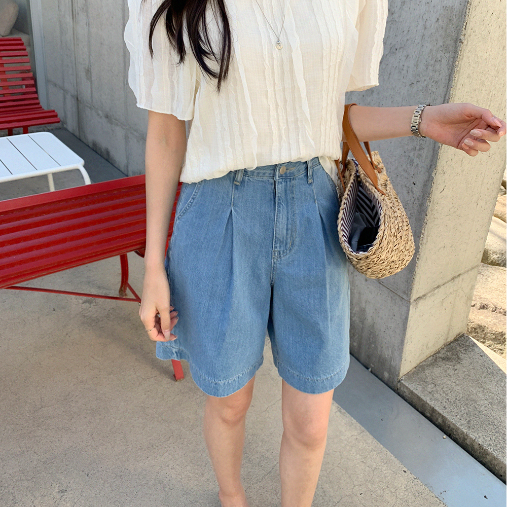 플라티 뒷밴딩 데님 반바지 - 상세 이미지 4