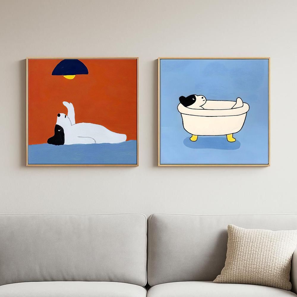 강아지 유화그림 DIY그리기 동물 팝아트 셀프페인팅 견생무상 A (액자포함) 20x20 - 메인 이미지