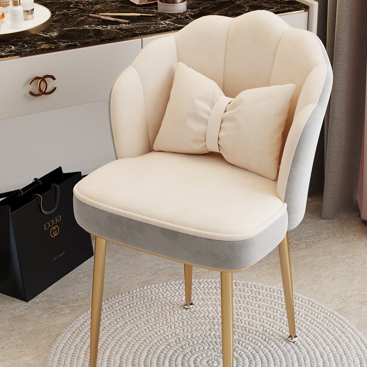 럭셔리 꽃잎 메이크업 의자 수납형 벨벳 심플한 여성용 고급 스툴 회색-베이지-금 다리 A