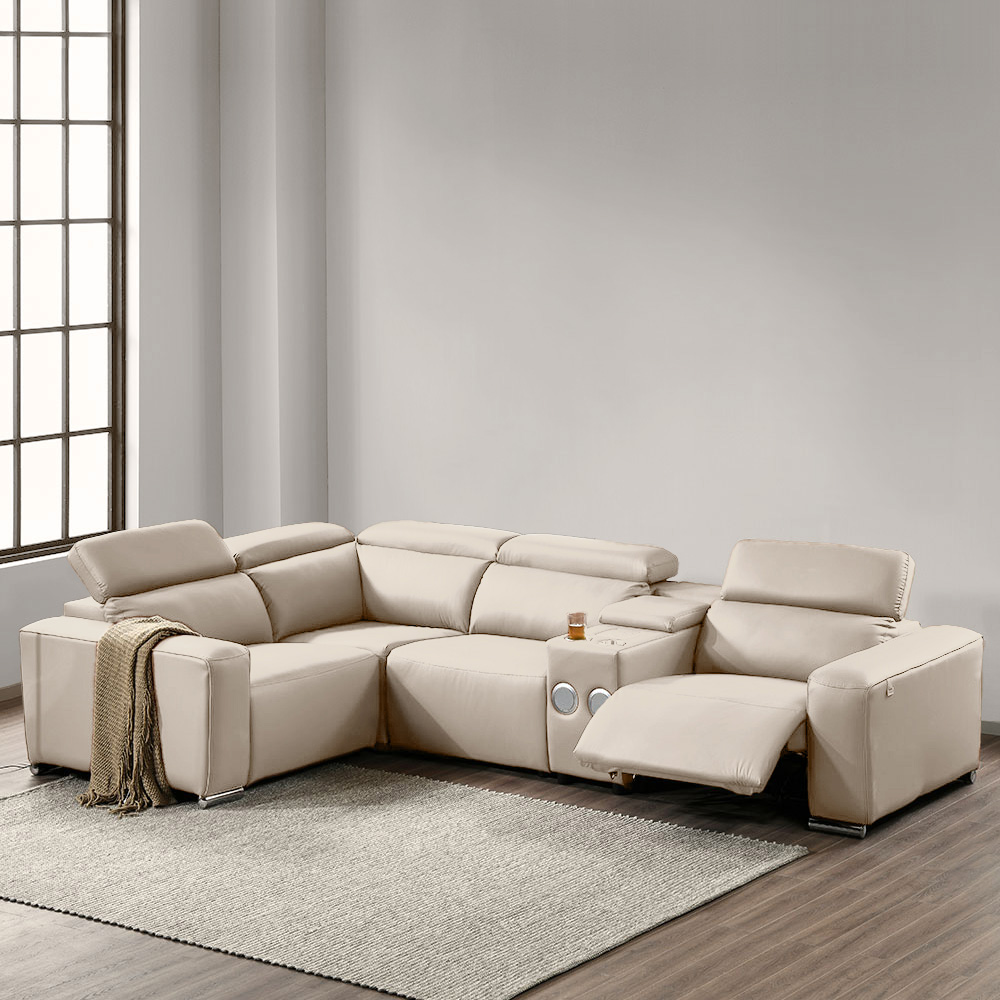 스코나 이튼스 구스 실리콘레더 가죽 컵홀더 5인 코너 제로월 전동 리클라이너 소파