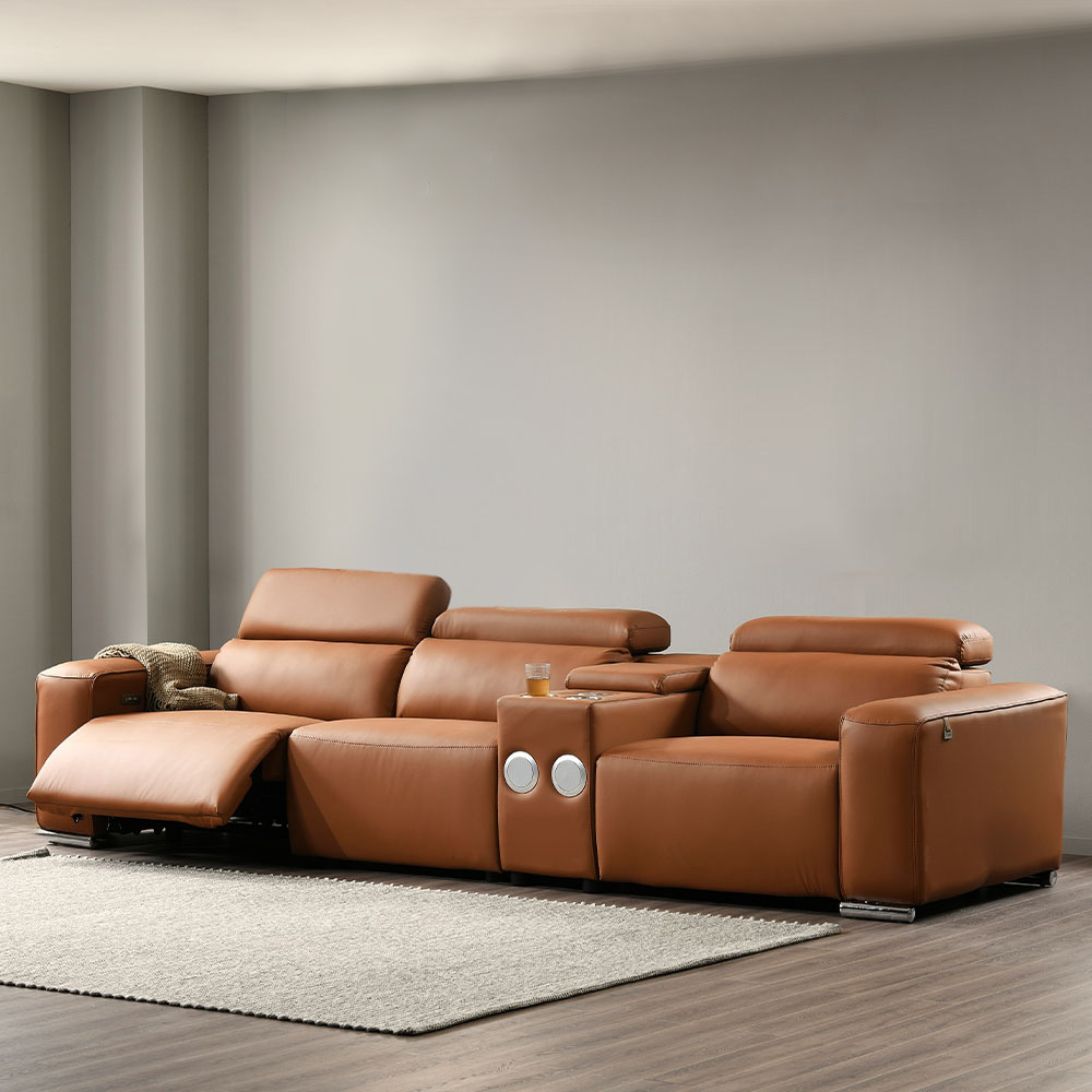 스코나 이튼스 구스 실리콘레더 가죽 컵홀더 4인 제로월 전동 리클라이너 소파