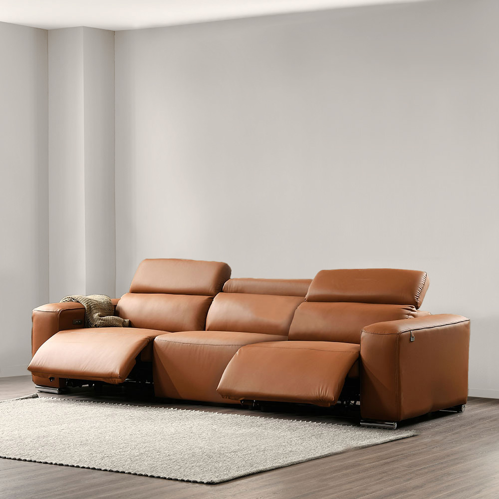 스코나 이튼스 구스 실리콘레더 가죽 4인 제로월 전동 리클라이너 소파