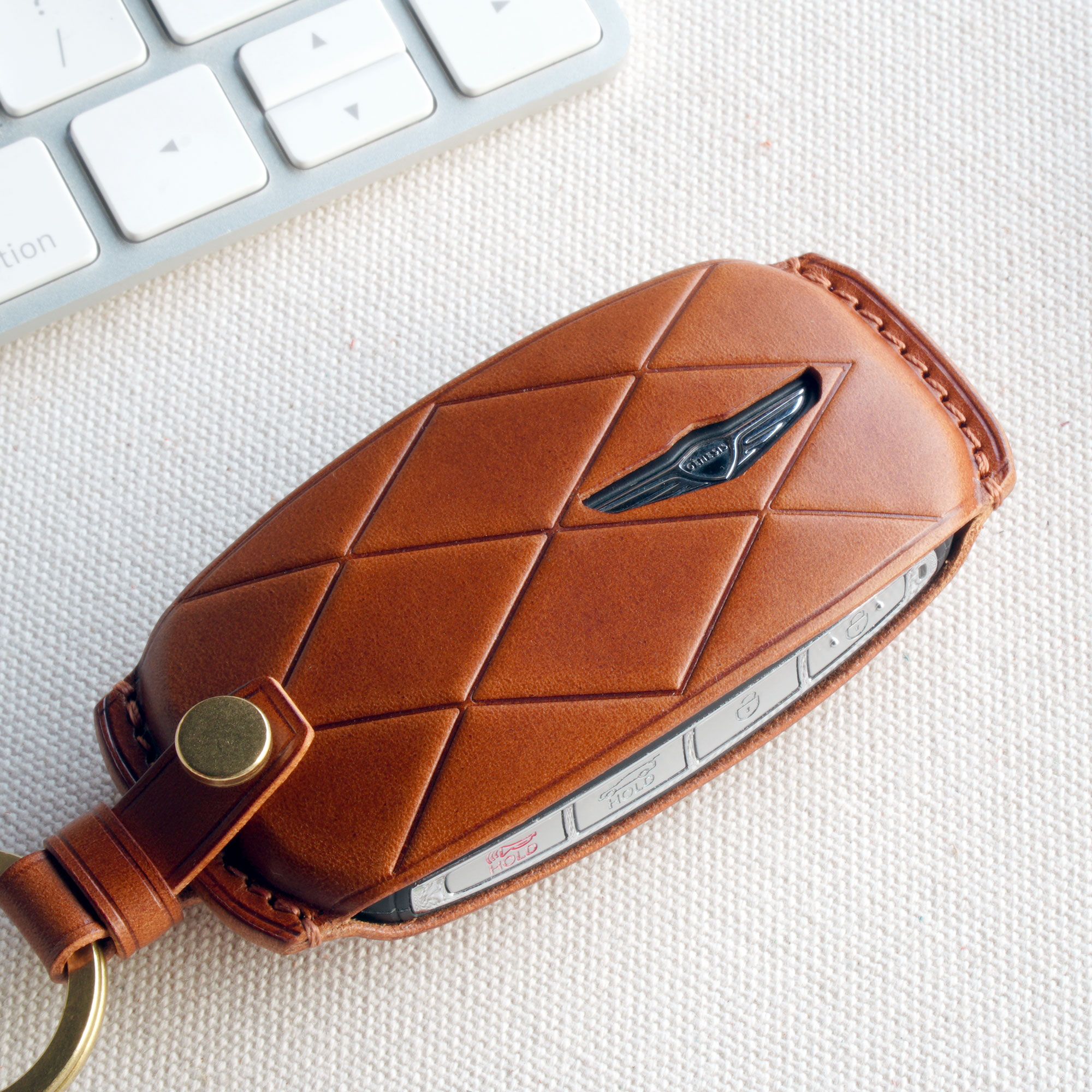 제네시스 페이스리프트 자동차 가죽 스마트 차 키케이스 키홀더 키링 반다레더스튜디오 제품 이미지