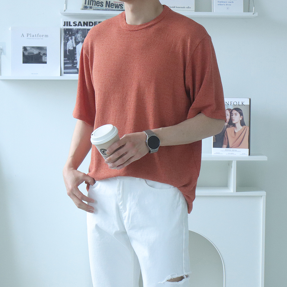남자 반팔티 오버핏 시스루 린넨 여름 반팔 티셔츠 - 상품 이미지