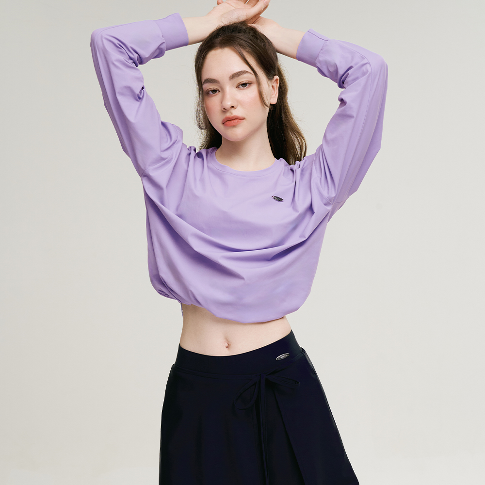 여성 에어파스텔 스트링 래쉬가드 상의 체형커버 수영복 루즈핏 롱슬리브 라벤더 이미지 6