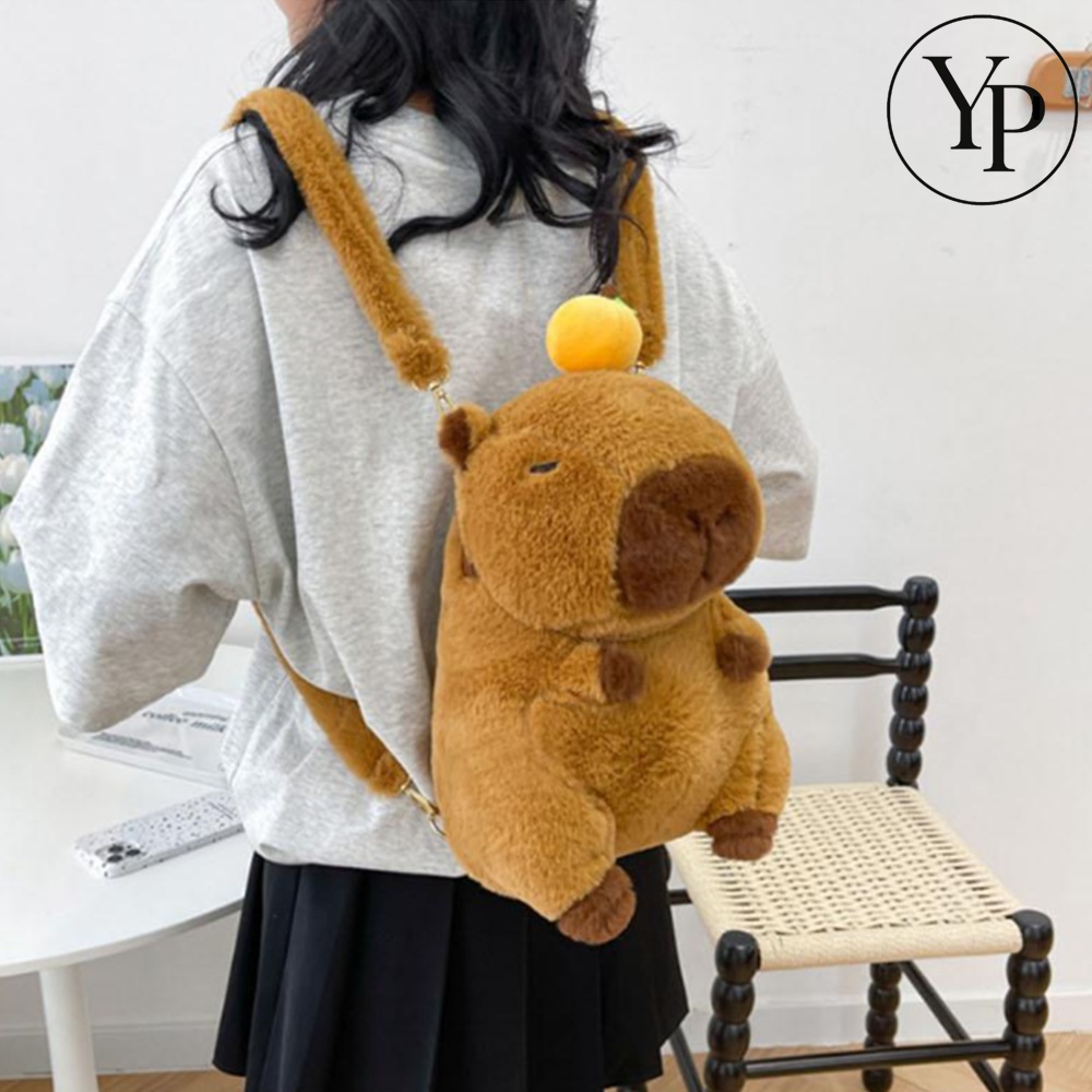 카피바라 인형 백팩 캐릭터 가방 푹신한 여행용 보조가방 초등학생 선물용 굿즈 애착 굿즈 - 메인 이미지