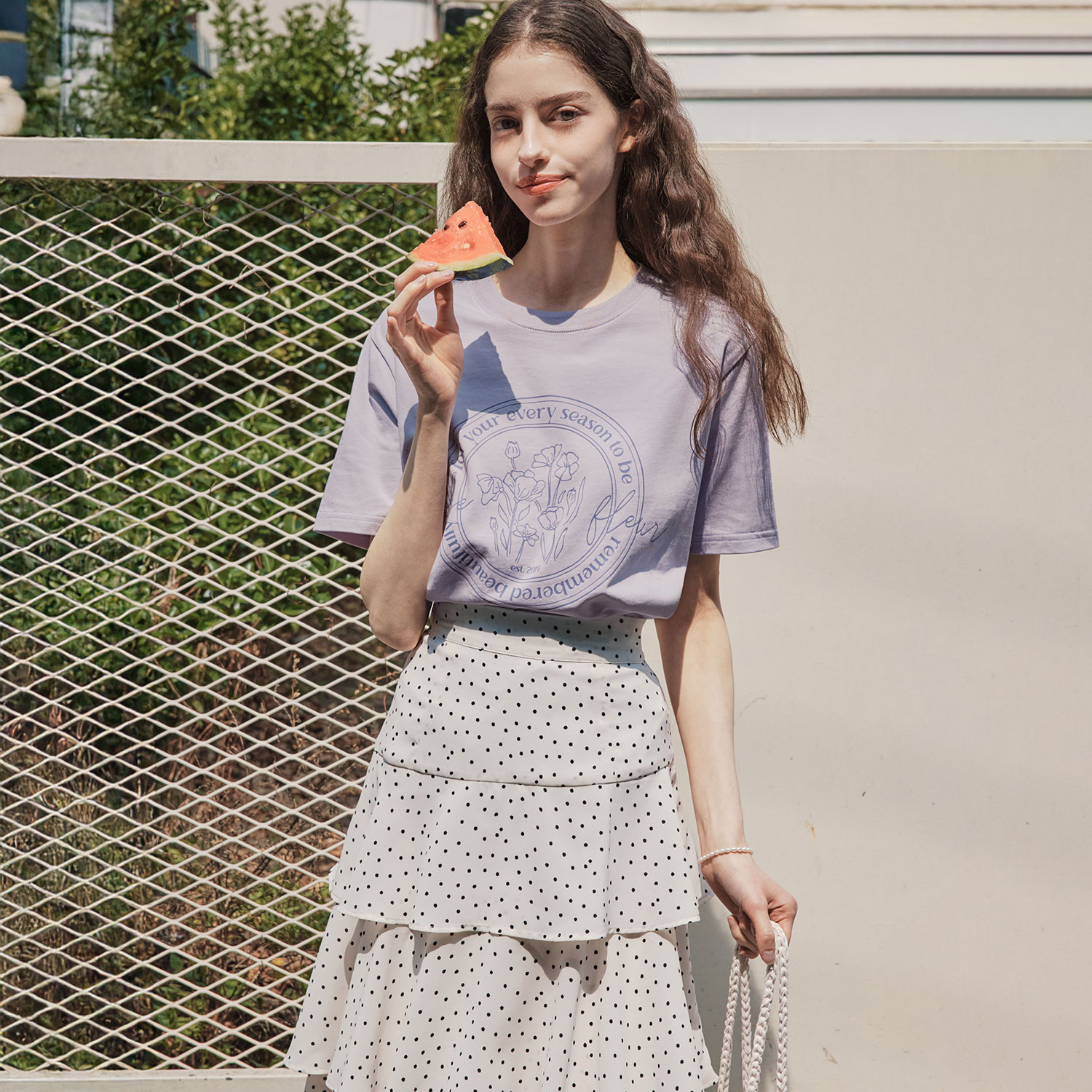 [김지민 착장][제로스트릿][2컬러] 도트 캉캉 플레어 스커트 DOT CANCAN FLARE SKIRT 이미지 2