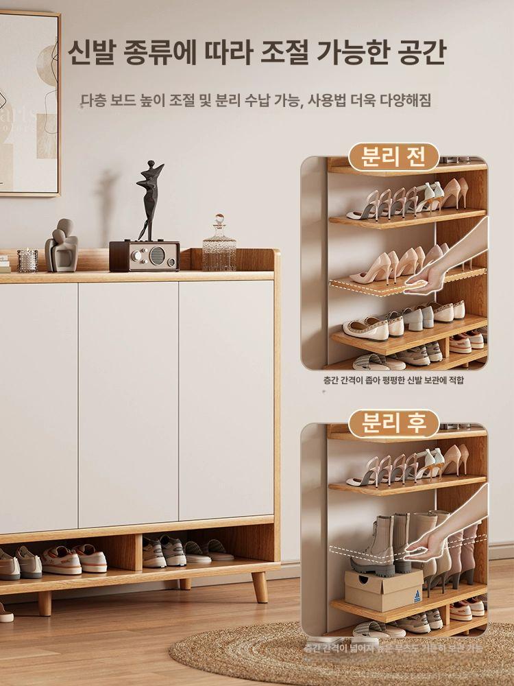 현관 입구 신발장 럭셔리 조립식 신발진열장 수납장 90x30x100cm-티크우드색 조립 - 상세 이미지 3