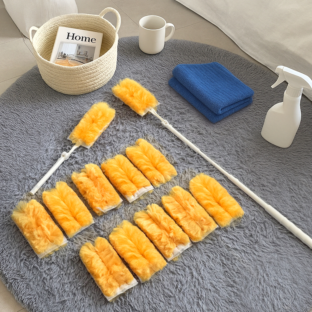 모락 길이 조절 핸들 360도 먼지떨이+리필 10개 흡착 털이개 먼지털이 교체형