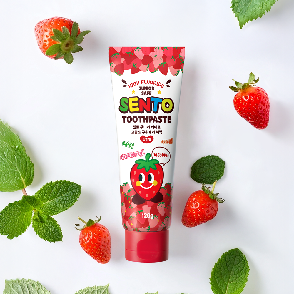 센토 주니어 비건 어린이치약 유아 초등학생 고불소 딸기향 120g 4개+사과향 120g 2개 - 상세 이미지 4