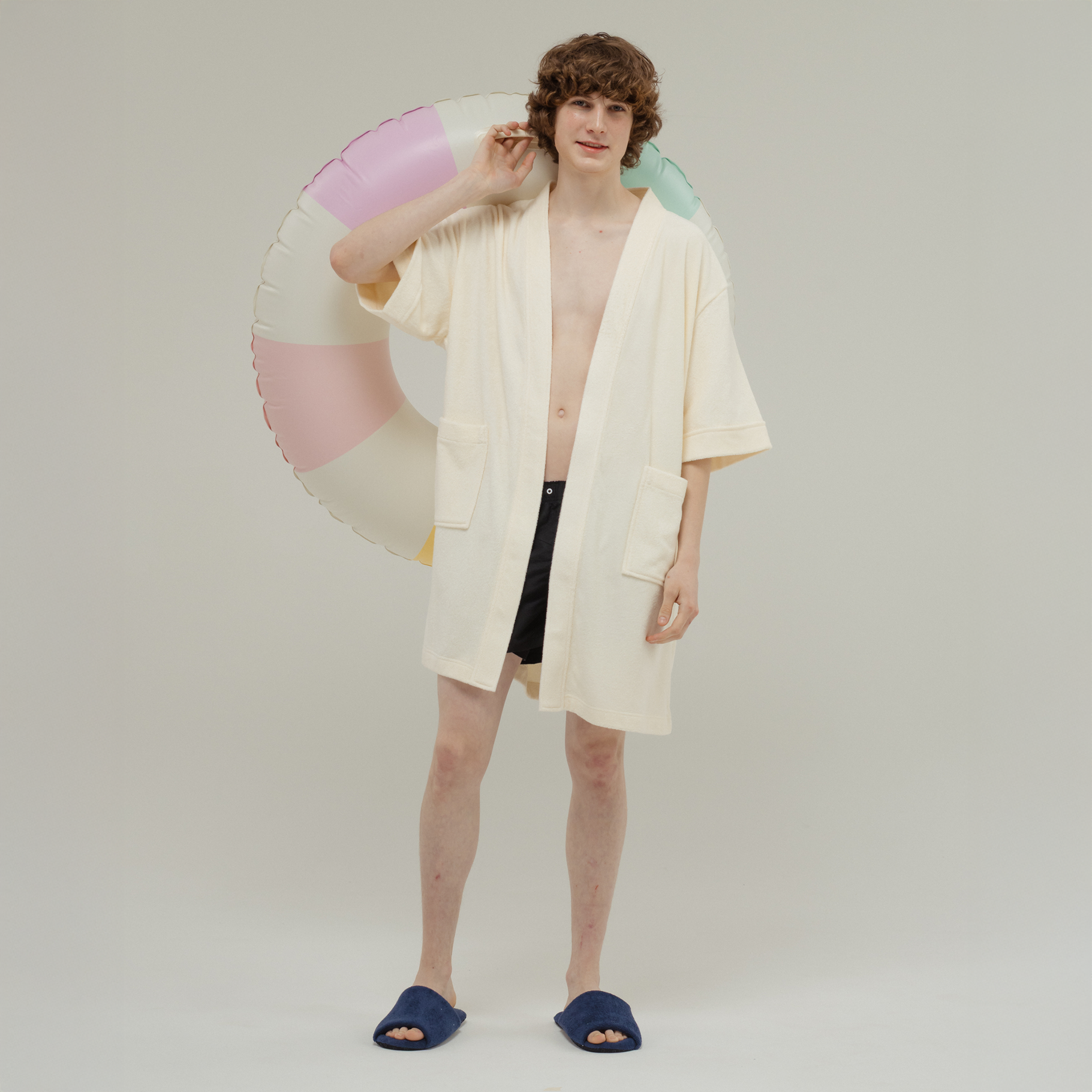 [헤이데이무드 HDM] 여성 호텔 비치가운 샤워가운 테리모달 숏 로브 아이보리