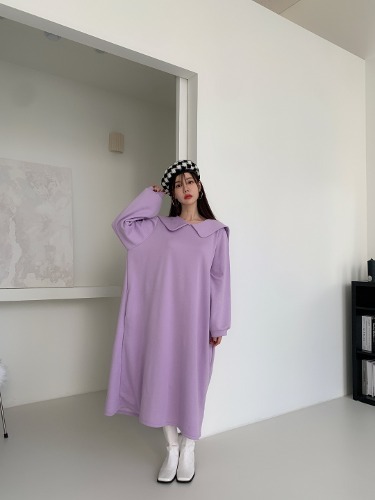 폼나나 Pomnana 루즈핏 카라 무지 긴팔 아테네 봄 가을 원피스 - 메인 이미지
