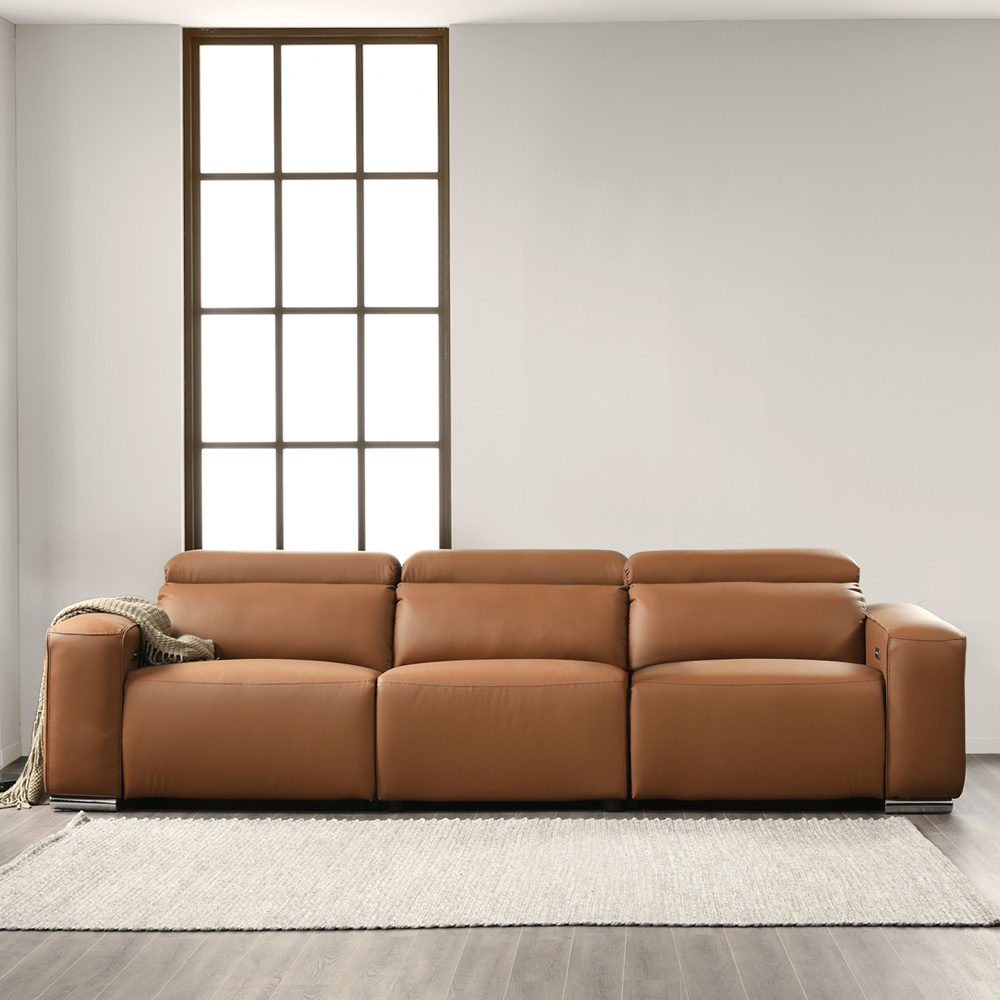 스코나 이튼스 구스 실리콘레더 가죽 4인 제로월 전동 리클라이너 소파