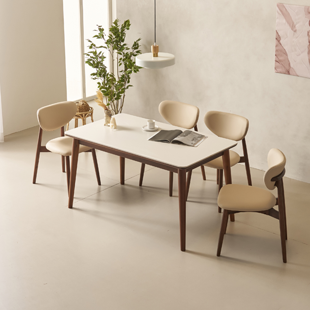 마드리 4인용 원목 세라믹식탁 테이블 세트 포세린 상판 식탁+의자4, 1400mm, 월넛