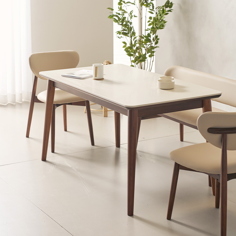 마드리 4인용 원목 세라믹식탁 테이블 세트 포세린 상판 식탁+의자4, 1400mm, 월넛