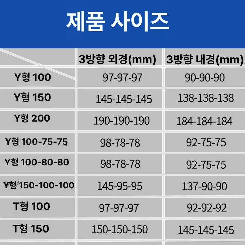 Y자 이음매 환풍기 외경 주방 휀 삼통 덕트 배기 급수 Y형 100 3통 외경 97 - 상세 이미지 4