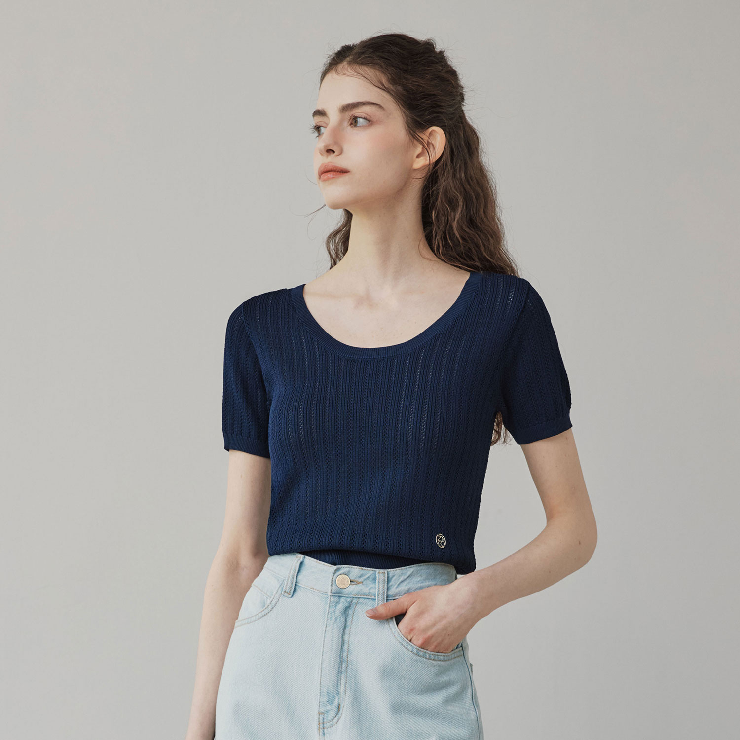 [한정수량특가][제로스트릿][2컬러] 펀칭 라운드 반팔 니트 PUNCHING ROUND SHORT SLEEVE KNIT 이미지 3