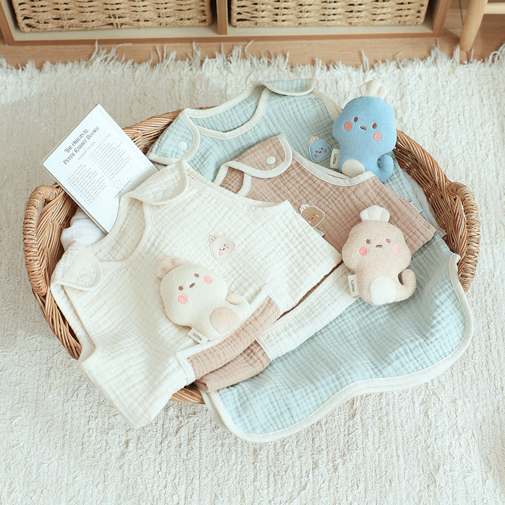 마롤로뜨 아기 수면조끼 신생아 3중거즈 간절기 겨울 사계절 유아 잠옷 뱀띠 베이지