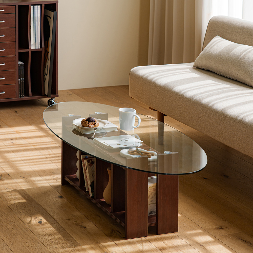 파레드 거실테이블 소파 유리 타원형 1200