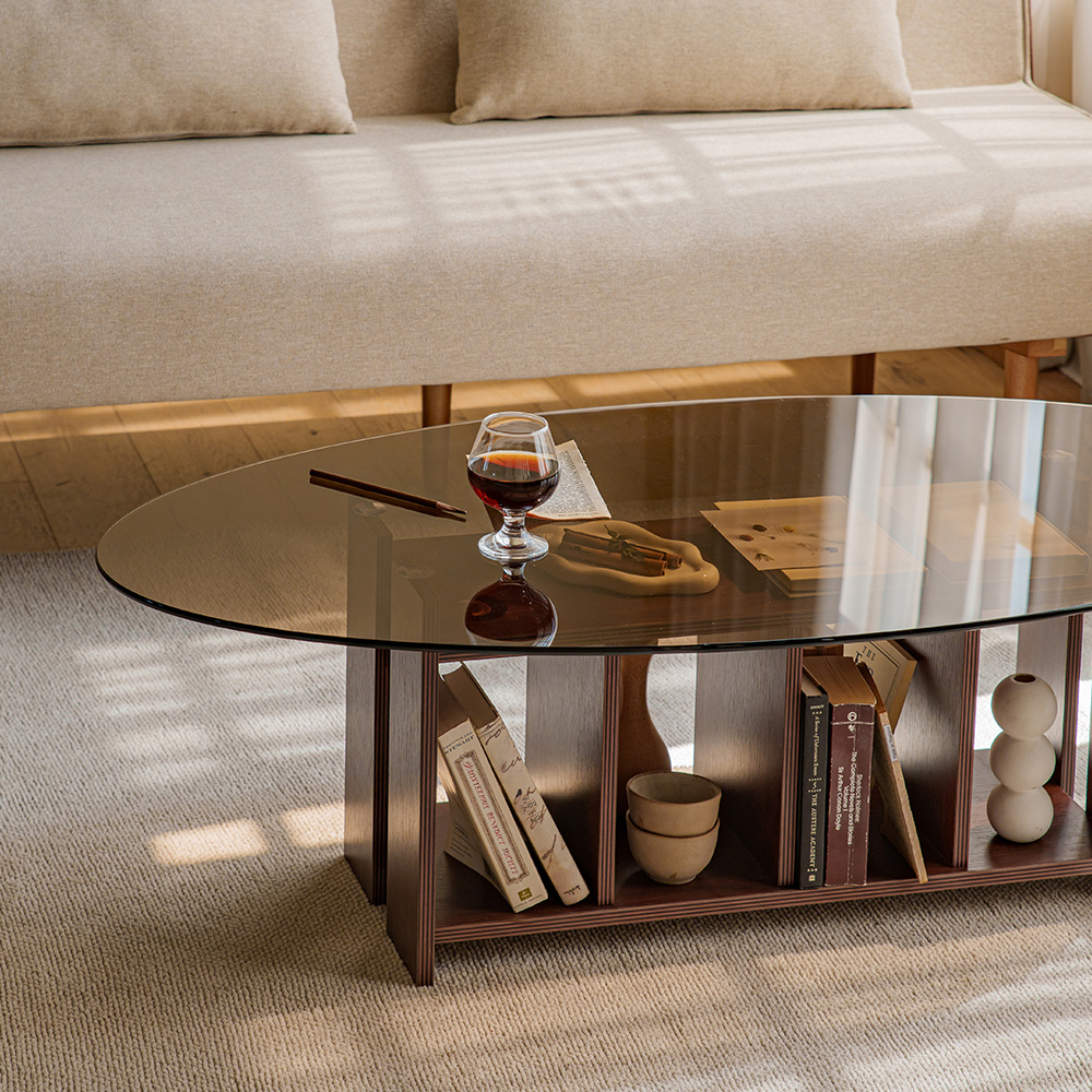 파레드 거실테이블 소파 유리 타원형 1200