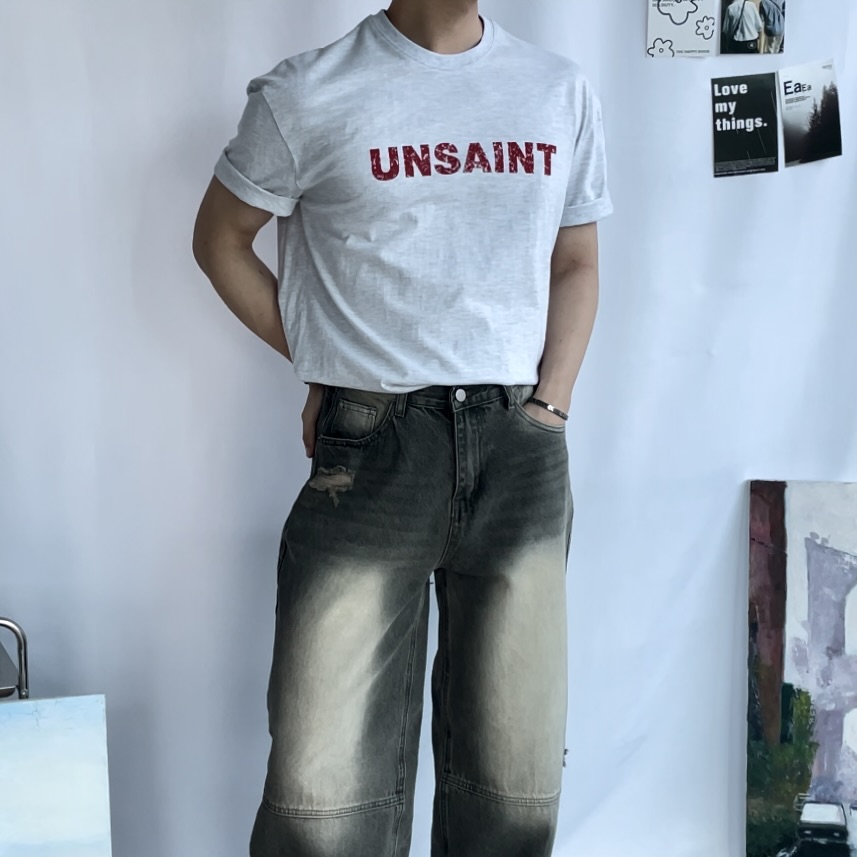 남자 레터링 세미머슬핏 반팔 티셔츠 - 상세 이미지 5