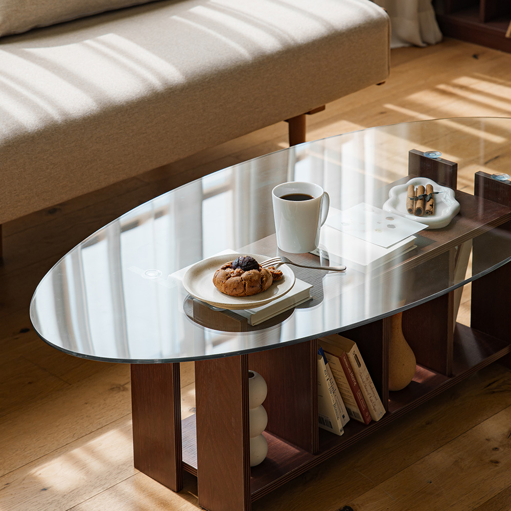 파레드 거실테이블 소파 유리 타원형 1200