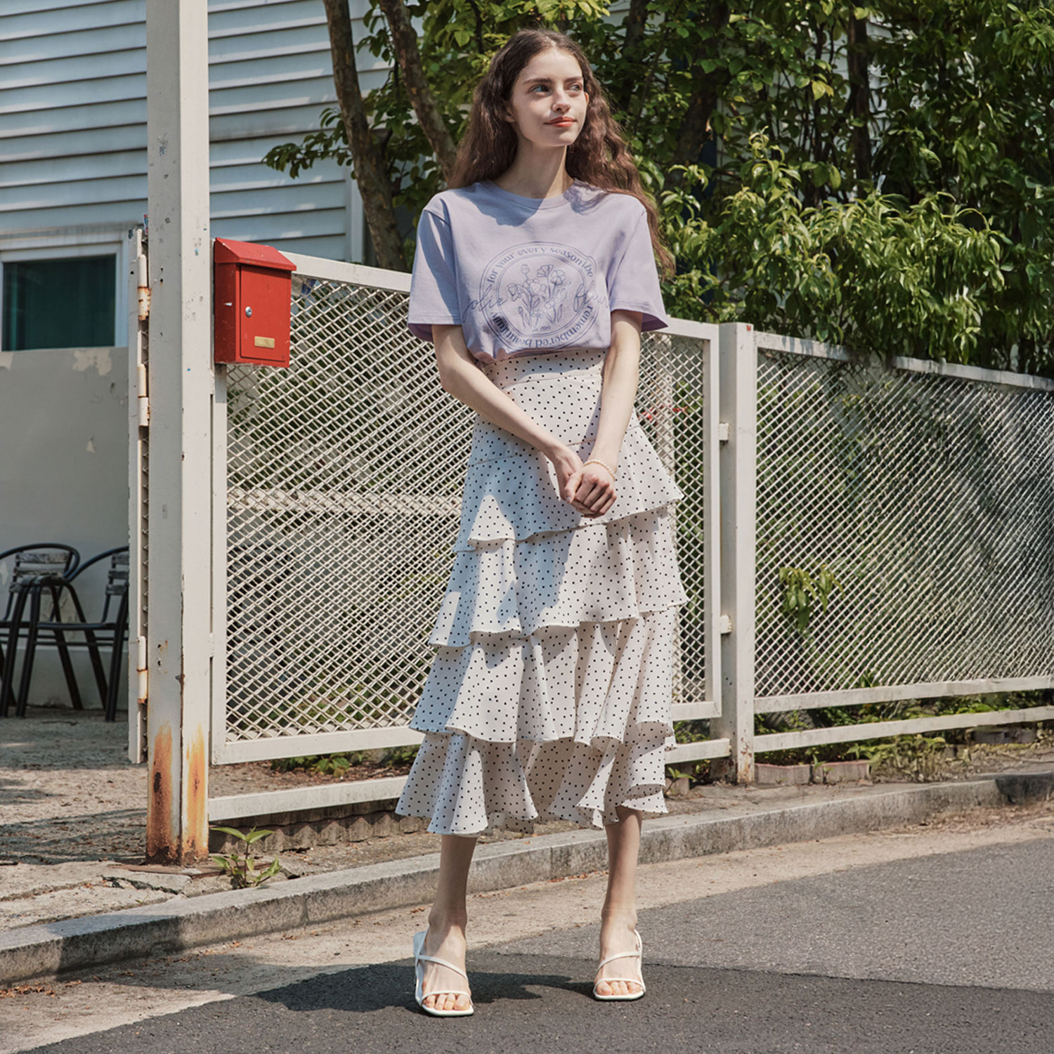 [김지민 착장][제로스트릿][2컬러] 도트 캉캉 플레어 스커트 DOT CANCAN FLARE SKIRT 이미지 3