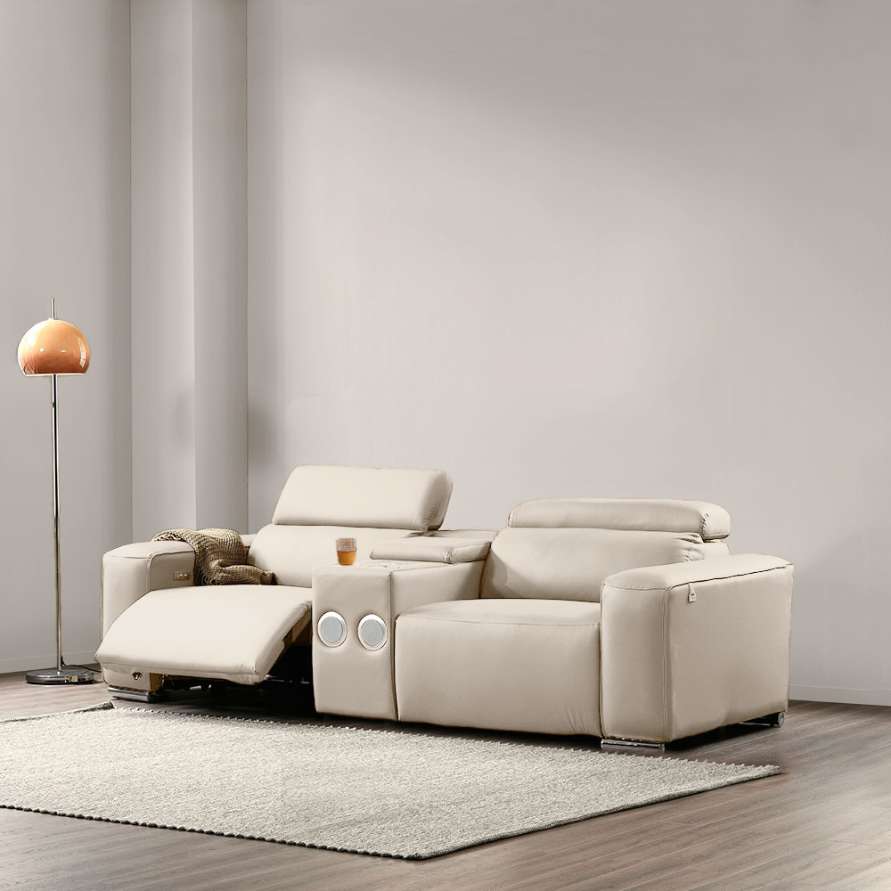 스코나 이튼스 구스 실리콘레더 가죽 컵홀더 3인 제로월 전동 리클라이너 소파