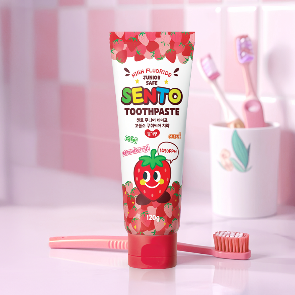 센토 주니어 비건 어린이치약 유아 초등학생 고불소 딸기향 120g 4개+사과향 120g 2개 이미지 6