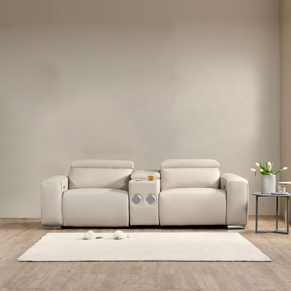 스코나 이튼스 구스 실리콘레더 가죽 컵홀더 3인 제로월 전동 리클라이너 소파