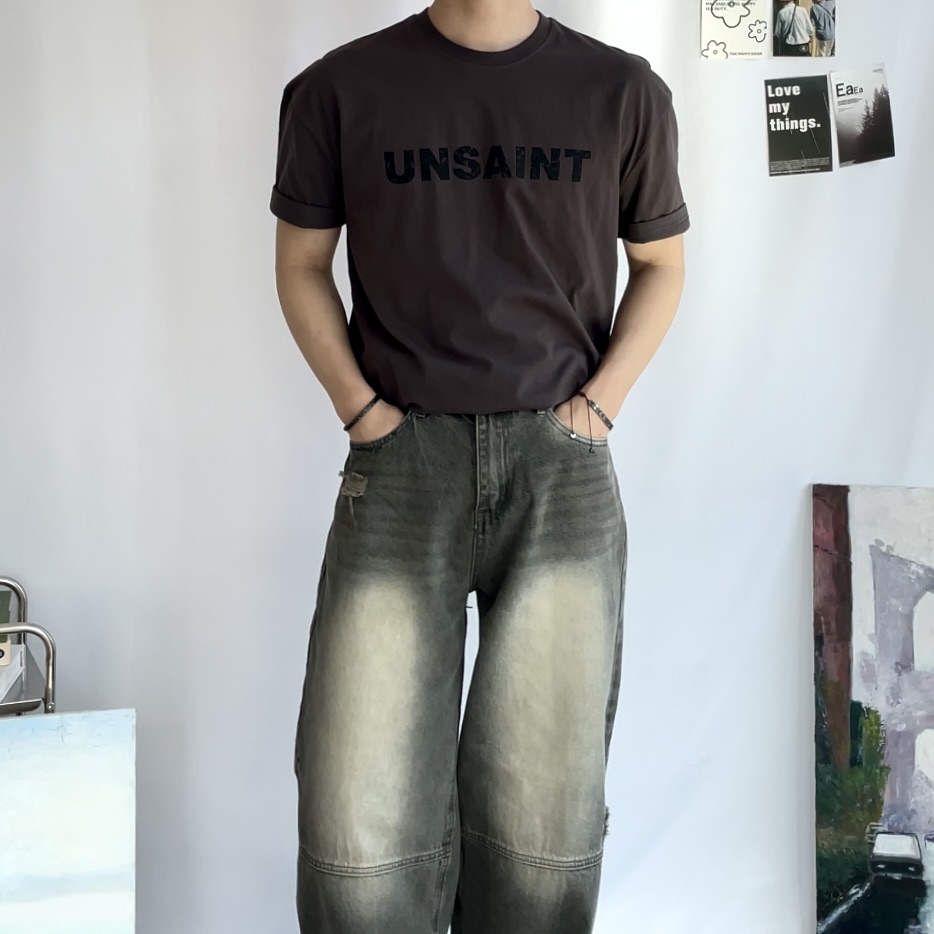 남자 레터링 세미머슬핏 반팔 티셔츠 - 상세 이미지 4