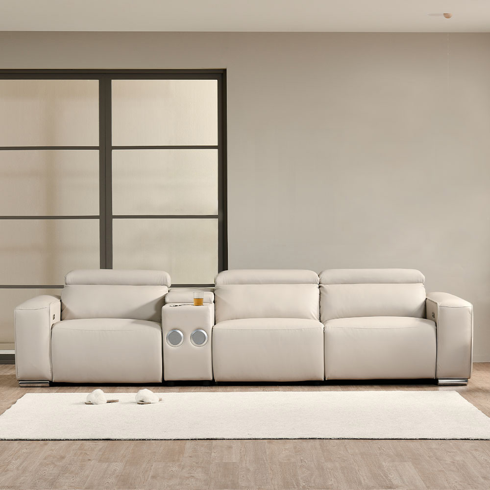 스코나 이튼스 구스 실리콘레더 가죽 컵홀더 4인 제로월 전동 리클라이너 소파