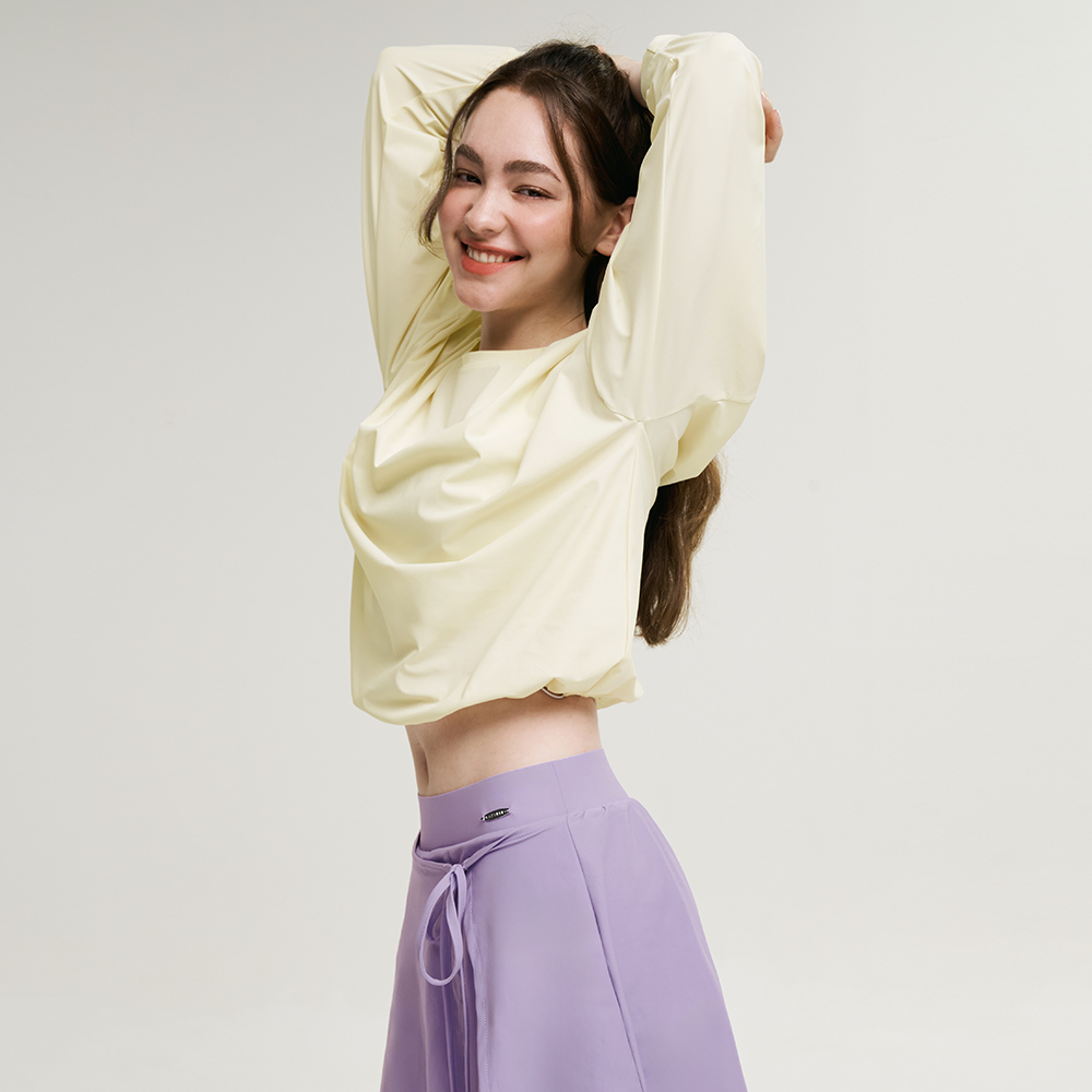 여성 에어파스텔 스트링 래쉬가드 상의 체형커버 수영복 루즈핏 롱슬리브 코코넛밀크 - 상세 이미지 3