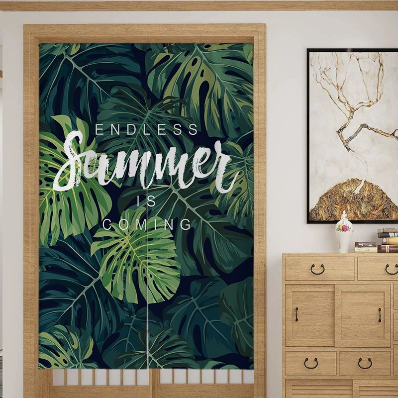 책장 패브릭 커튼 옷장 선반 주방 가리개 가림막 커텐 심플한 잎사귀 1 60x90cm 마법 테이프 포함 - 상세 이미지 3