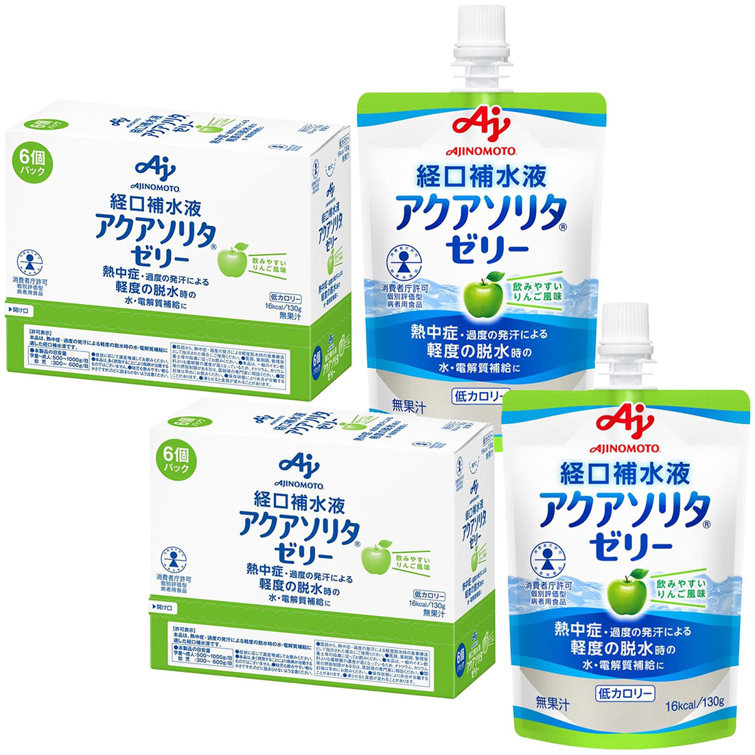 아쿠아솔리타 아지노모노 경구보수액 물과 전해질 보충 젤리 사과맛 130g 6개 2세트