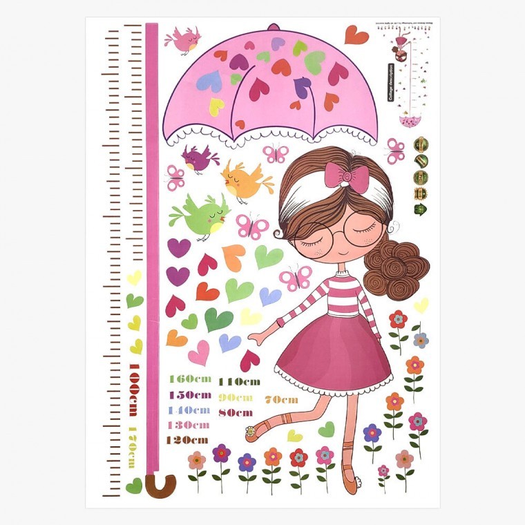 성장기록 키재기 시트지 우산든소녀 키재기스티커 신장측정 키측정
